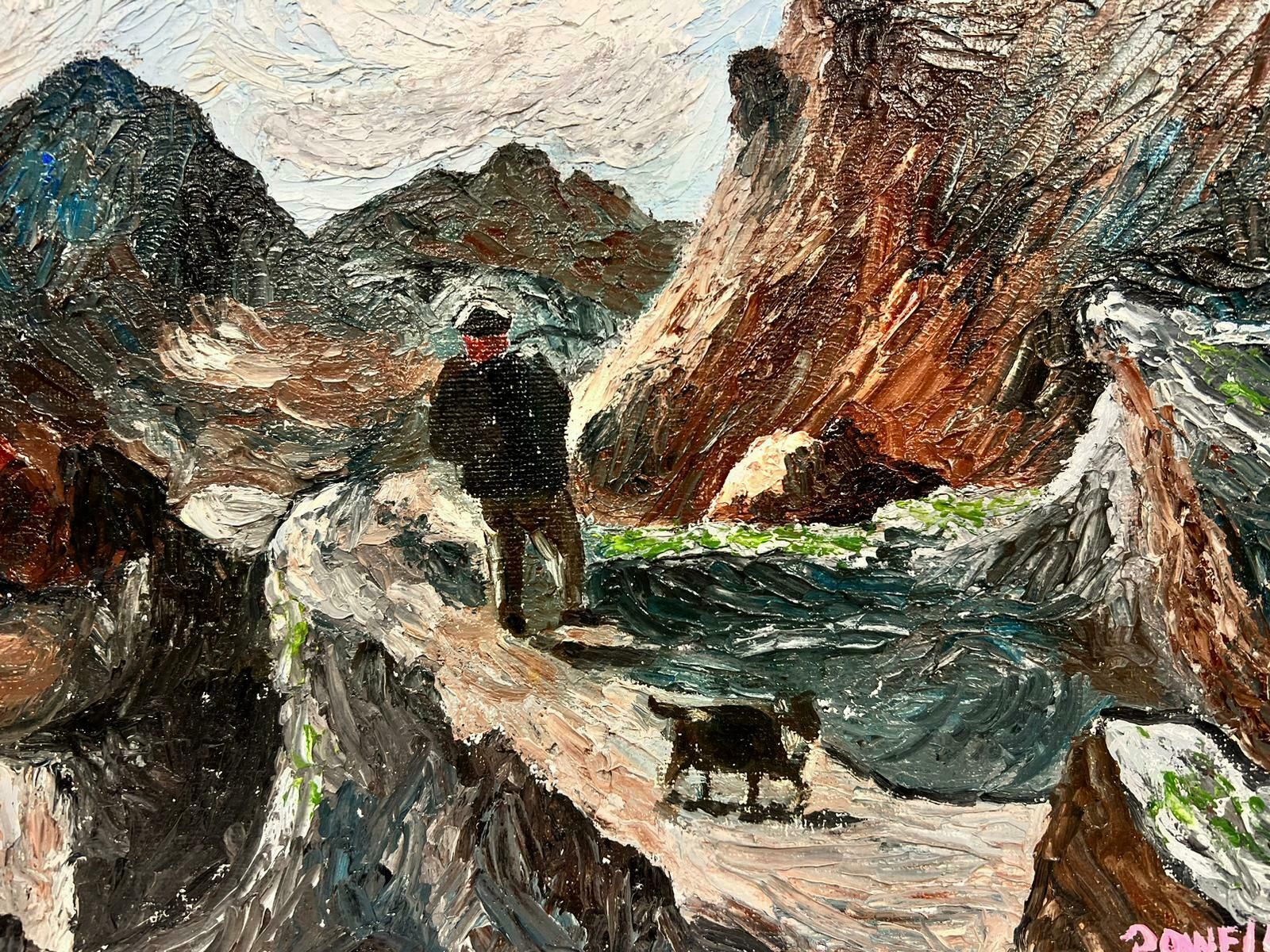 Ben Powellcontemporary British Oil Painting Man And His Dog Walking On The Rocks, Signed photo Art