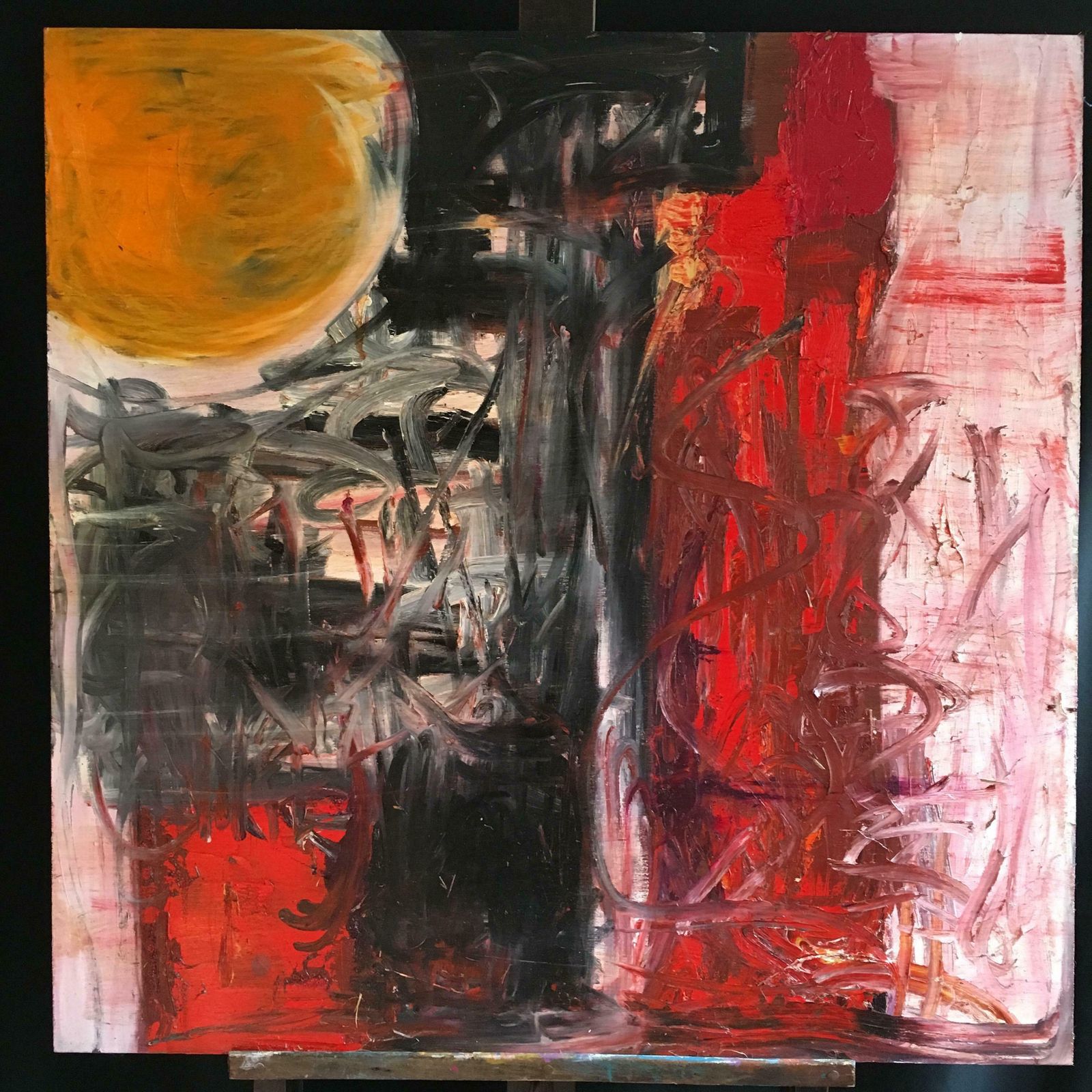 Unknown‘Sun 1’  British Huge Abstract Oil Painting Expressionist Composition2018 photo furniture