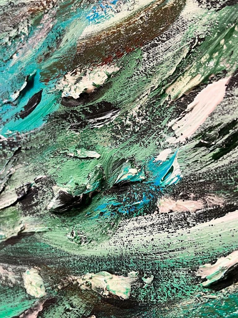 Contemporary British Large Modern British Abstract Painting   Thick Green And White On Black photo for sale