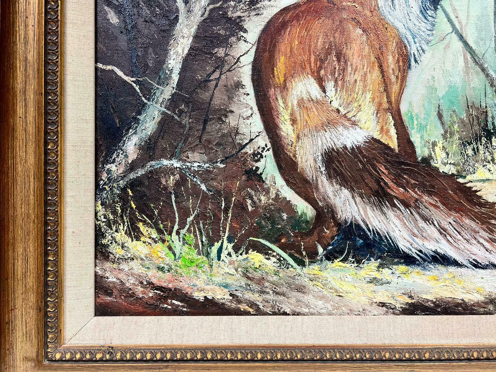 Alan Kingthe Fox And Cubs In Woodland Signed British Oil Painting20th Century photo Art