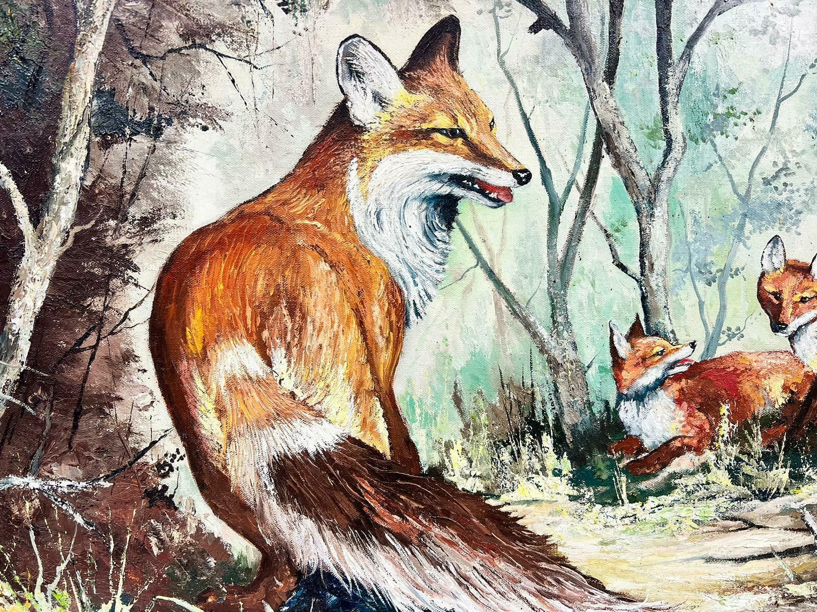 Alan Kingthe Fox And Cubs In Woodland Signed British Oil Painting20th Century photo 1377.0