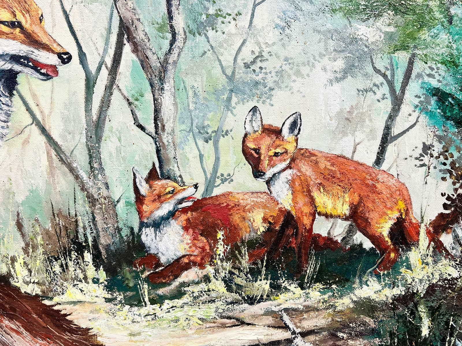 Alan Kingthe Fox And Cubs In Woodland Signed British Oil Painting20th Century photo vintage