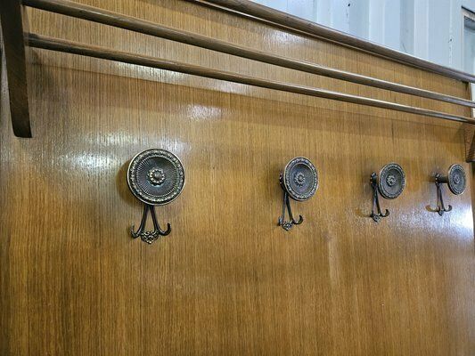 Wooden Wall Coat Hanger With Brass Hangers, 1950 photo vinterior
