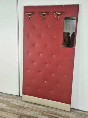 Vintage Coat Hanger In Red Skai With Brass Hooks And Mirror, 1960