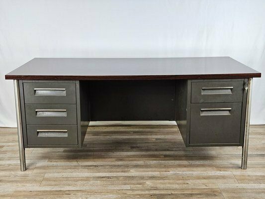 Iron Desk With Rosewood Laminate Top From Mobiltecnica Turin, Italy, 1970s