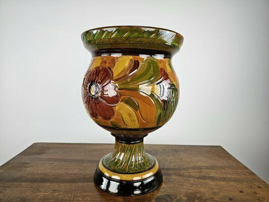 Brown Terracotta Amphora With Floral Decorations, 1980 photo for sale