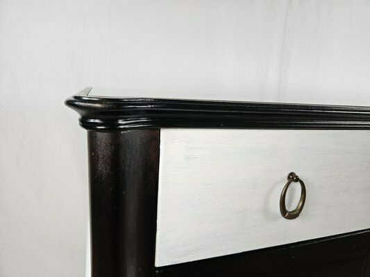 981.0 Black White Lacquered Chest With Glass Top And Brass Handles, 1960 photo