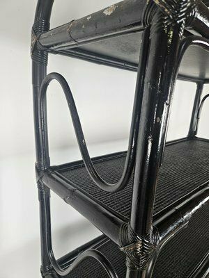 Large Mid Century Black Wicker Bookcase With Shelves, 1970s photo vintage