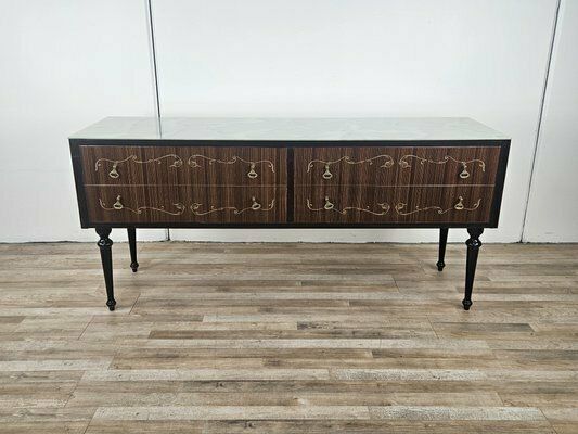 Mid Century Chest Of Drawers With Blue Glass And Four Drawers, 1960s photo furniture