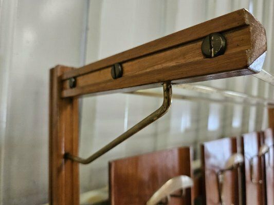 Wooden Wall Coat In Skai With Brass Hangers, Italy, 1950s photo Furniture