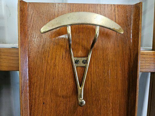photo furniture Wooden Wall Coat In Skai With Brass Hangers, Italy, 1950s