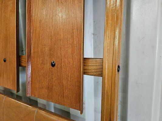 photo vinterior Wooden Wall Coat In Skai With Brass Hangers, Italy, 1950s