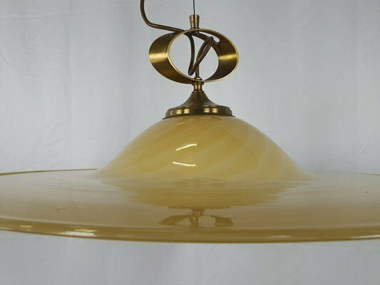 Pendant In Murano Glass And Brass With Double Support, 1970s photo for sale