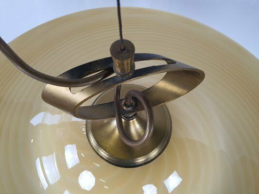 Lighting Pendant In Murano Glass And Brass With Double Support, 1970s photo