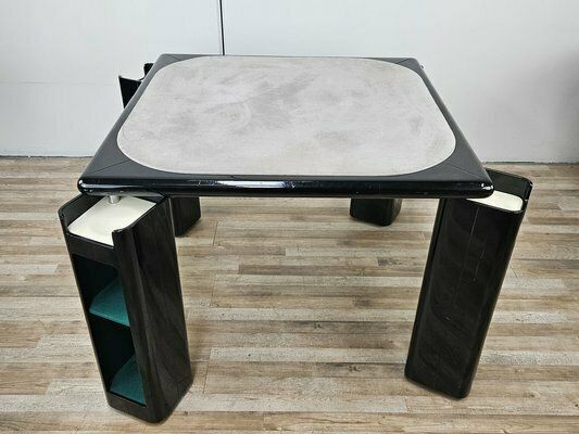 Vintage Game Table In Grey Fabric Attributed To Pierluigi Molinari For Pozzi Milano, 1970s
