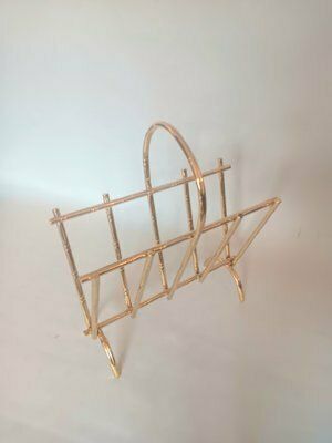 Vintage Gilt Metal Faux Bamboo Magazine Rack, 1970s photo for sale