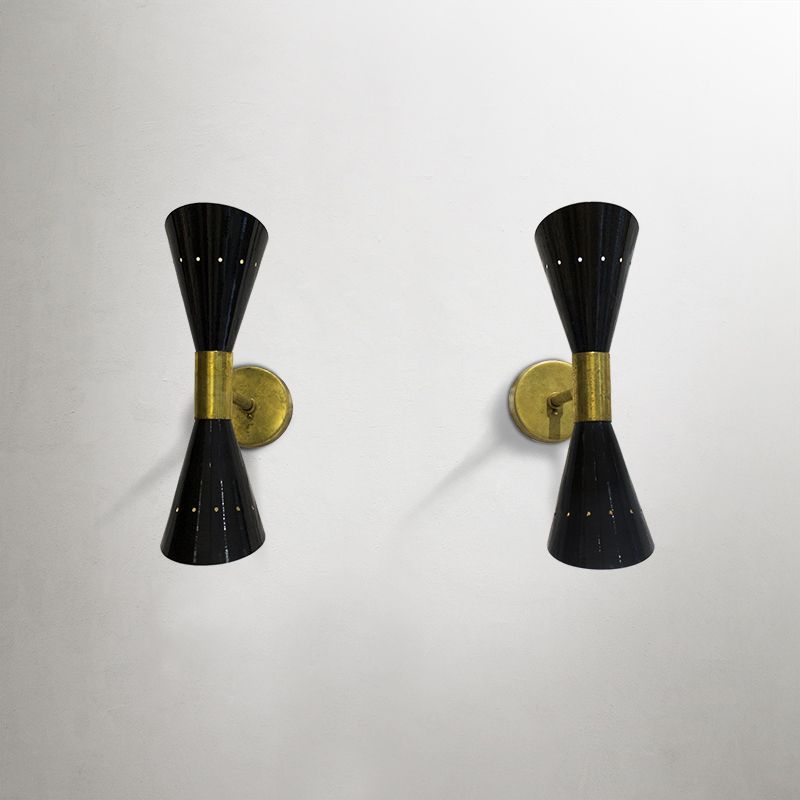 Italian Wall Sconces In Brass And Aluminium, 1950s, Set Of 2 photo Lighting