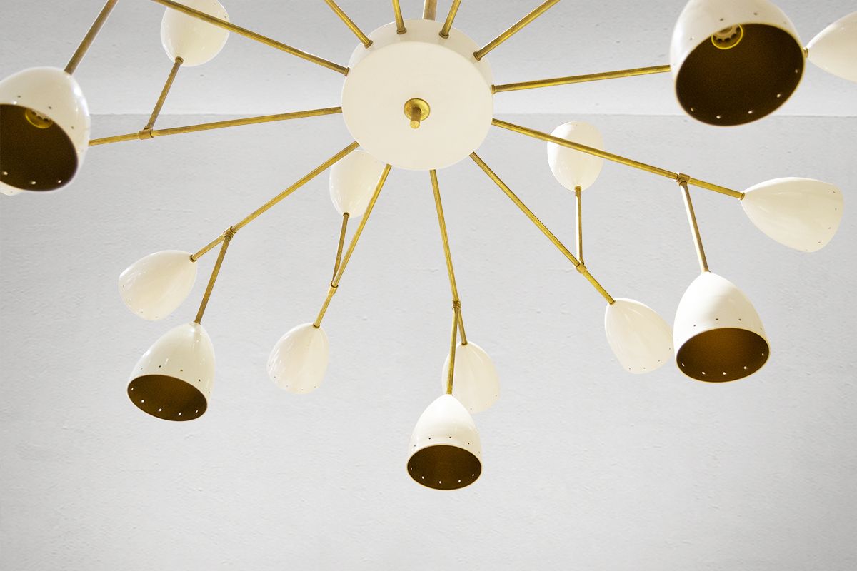 Mid Century Ivory Brass Chandelier, 1960s photo vintage