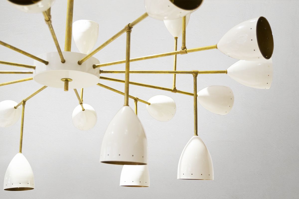 Mid Century Ivory Brass Chandelier, 1960s photo Lighting