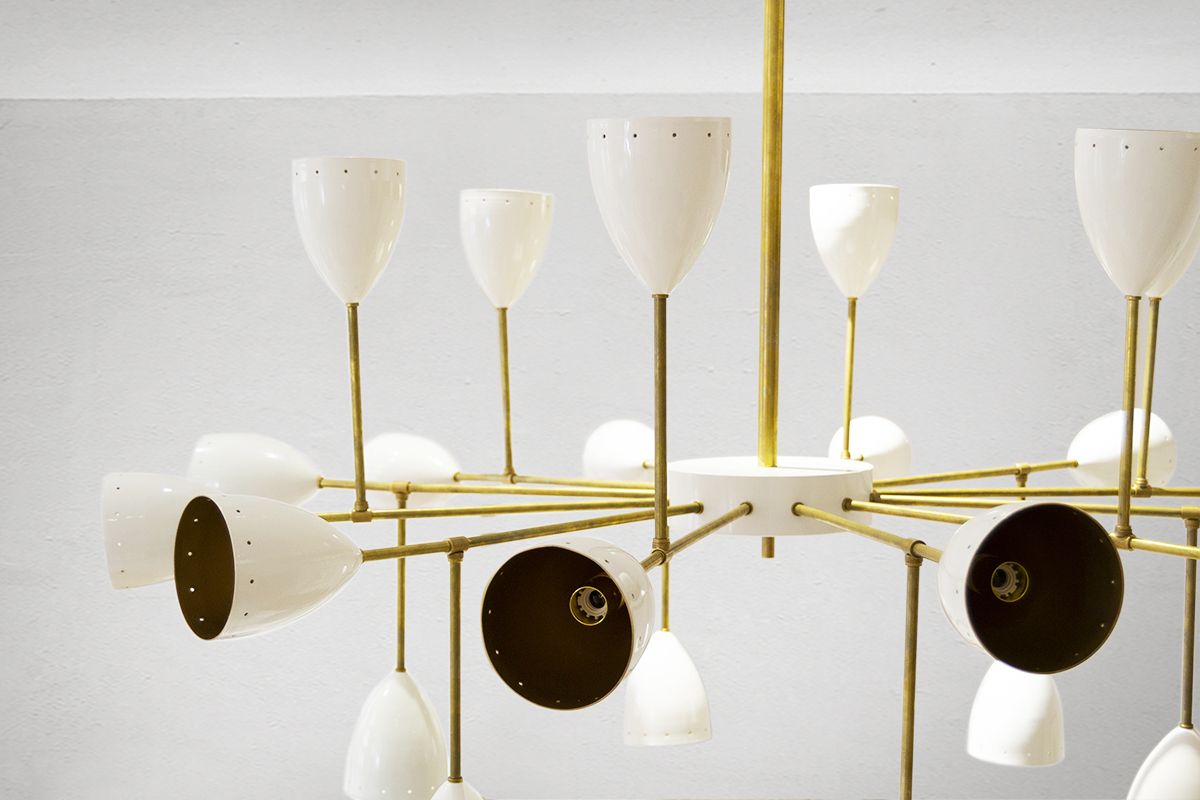 Mid Century Ivory Brass Chandelier, 1960s photo buy