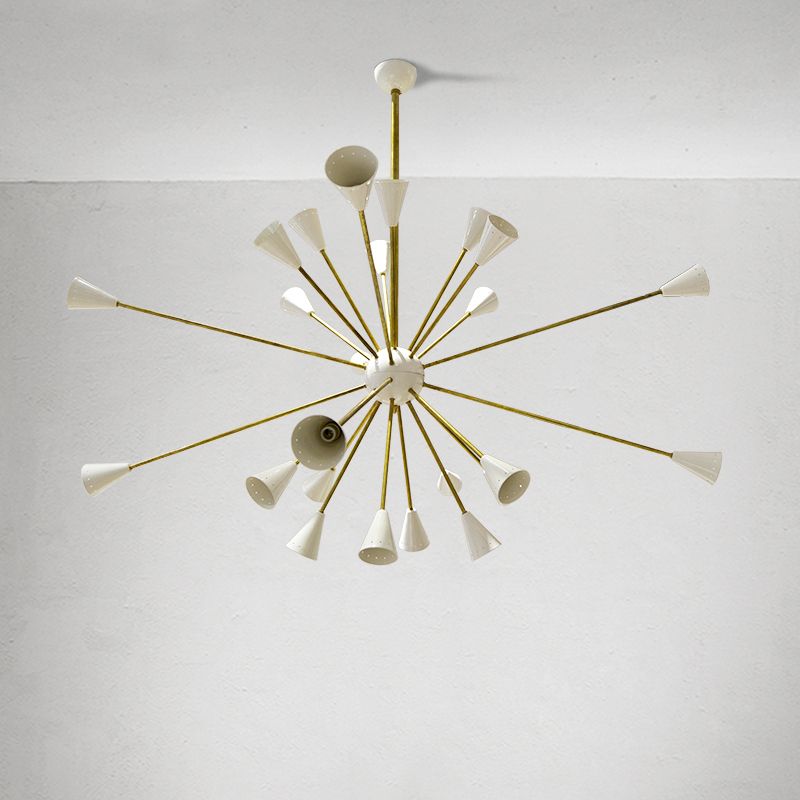Italian Sputnik Chandelier In Brass And Ivory Colored Aluminum, 1950s photo vintage