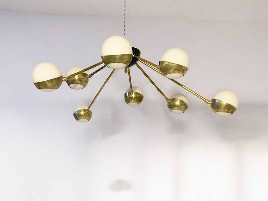 Mid Century Murano Glass & Brass Chandelier, 1960s photo for sale
