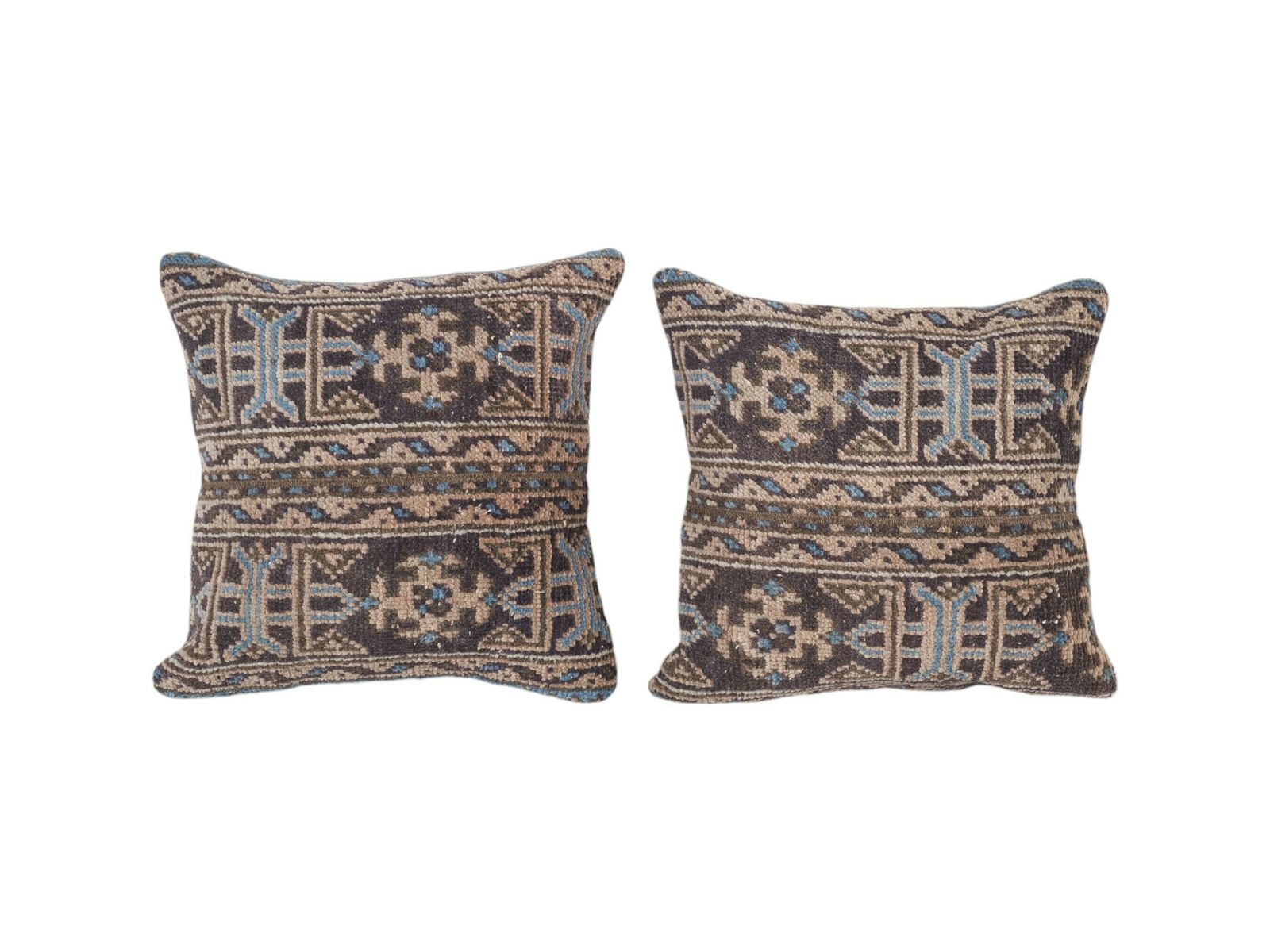 Muted Color Antique Carpet Rug Pillow, Set Of Two Unique Soft Color Turkish Cover