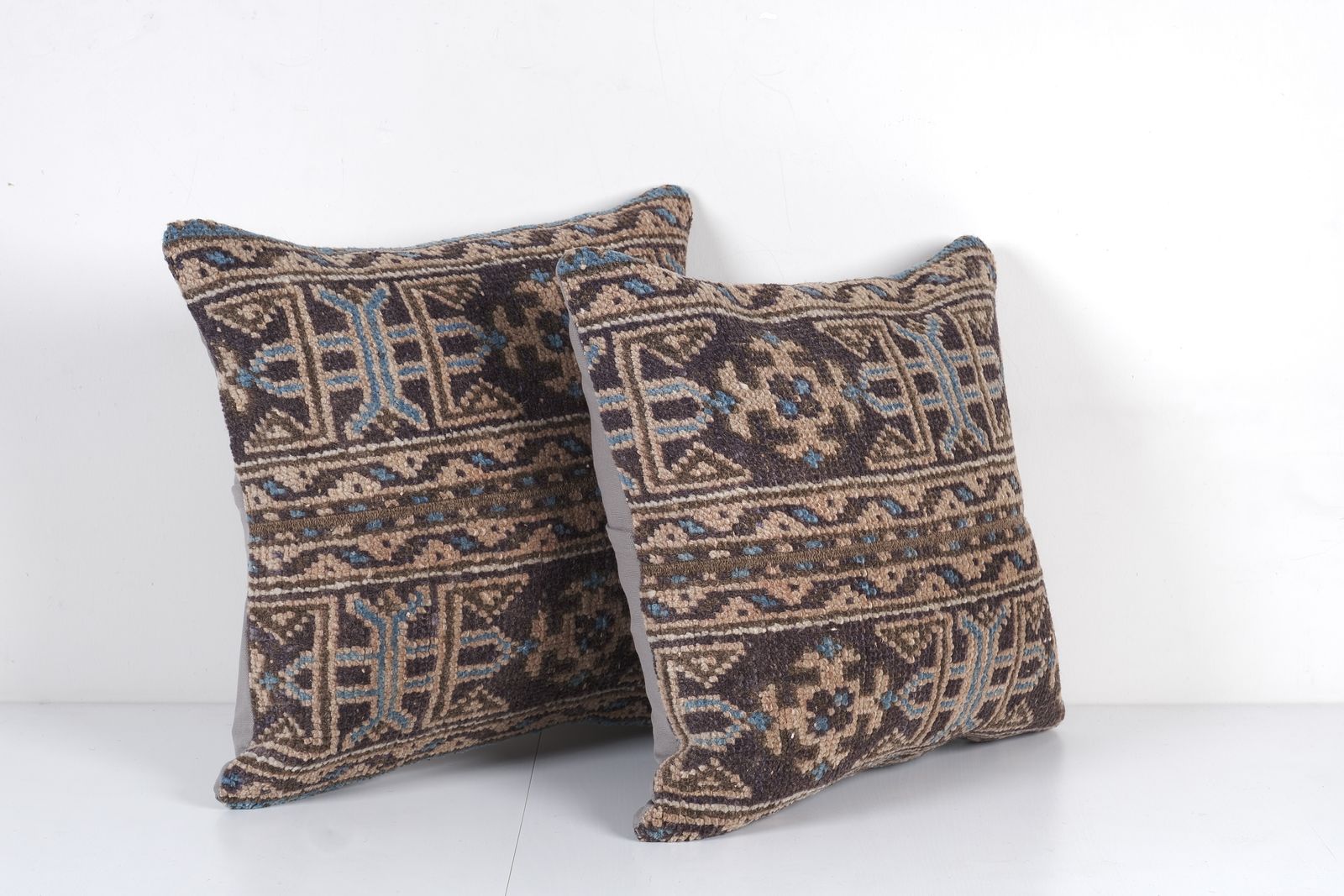 Muted Color Antique Carpet Rug Pillow, Set Of Two Unique Soft Color Turkish Cover photo for sale