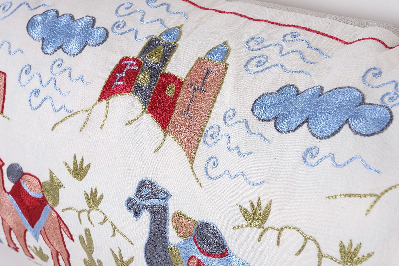 Tashkent Suzani Animal Pictorial Bedding Pillow Case Made From A 19th Century Suzani, Camel Motif Cushion Cover photo furniture