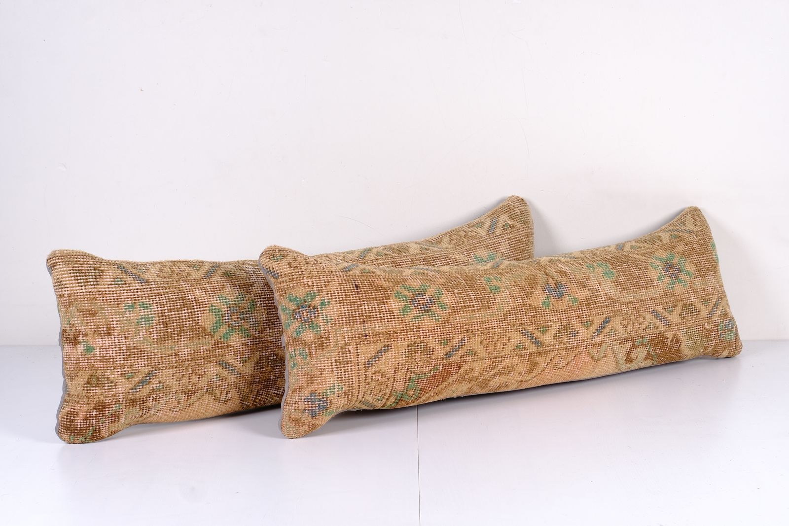 Set Of Two Turkish Oushak Pillow Cover, Matching Boho Woven Bedding Pillow Cover, Pair Faded Wool Carpet Lumbar photo for sale