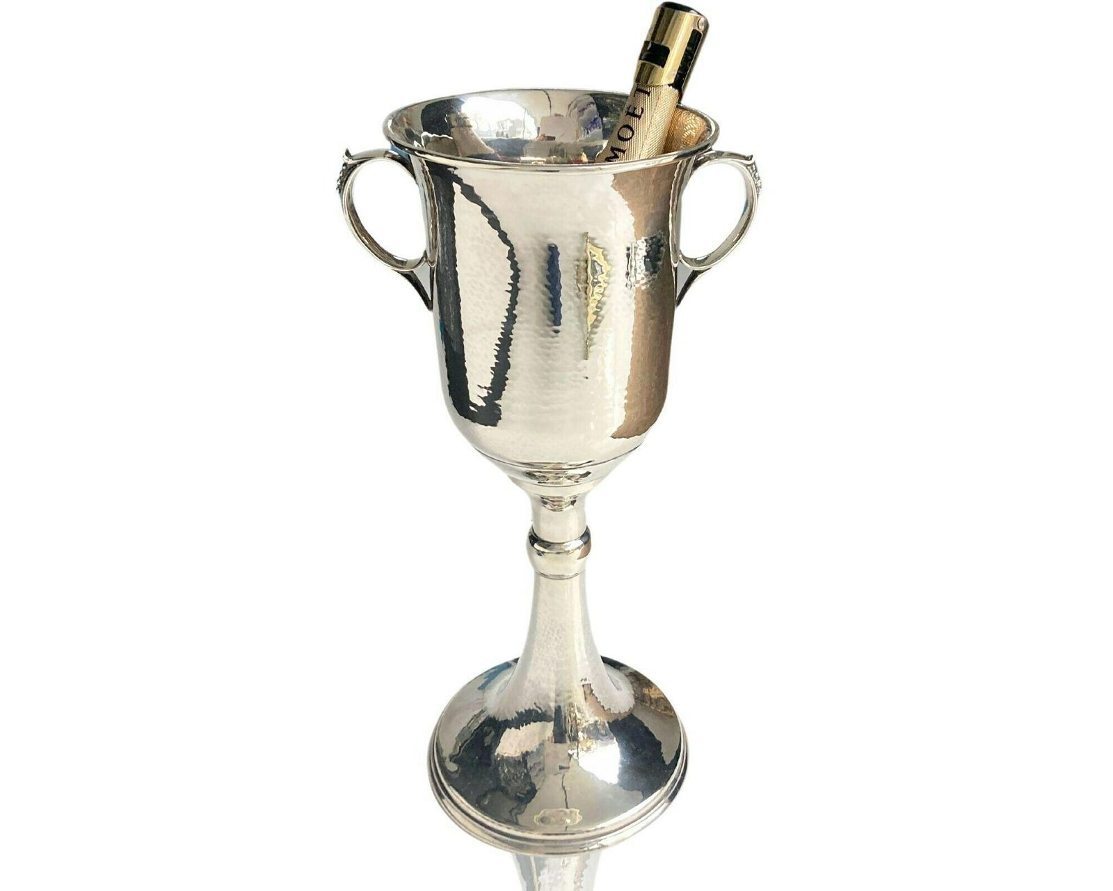 Verzilverde Champagnekoeler | 1 Stuk | Voetstuk | Gehamerd