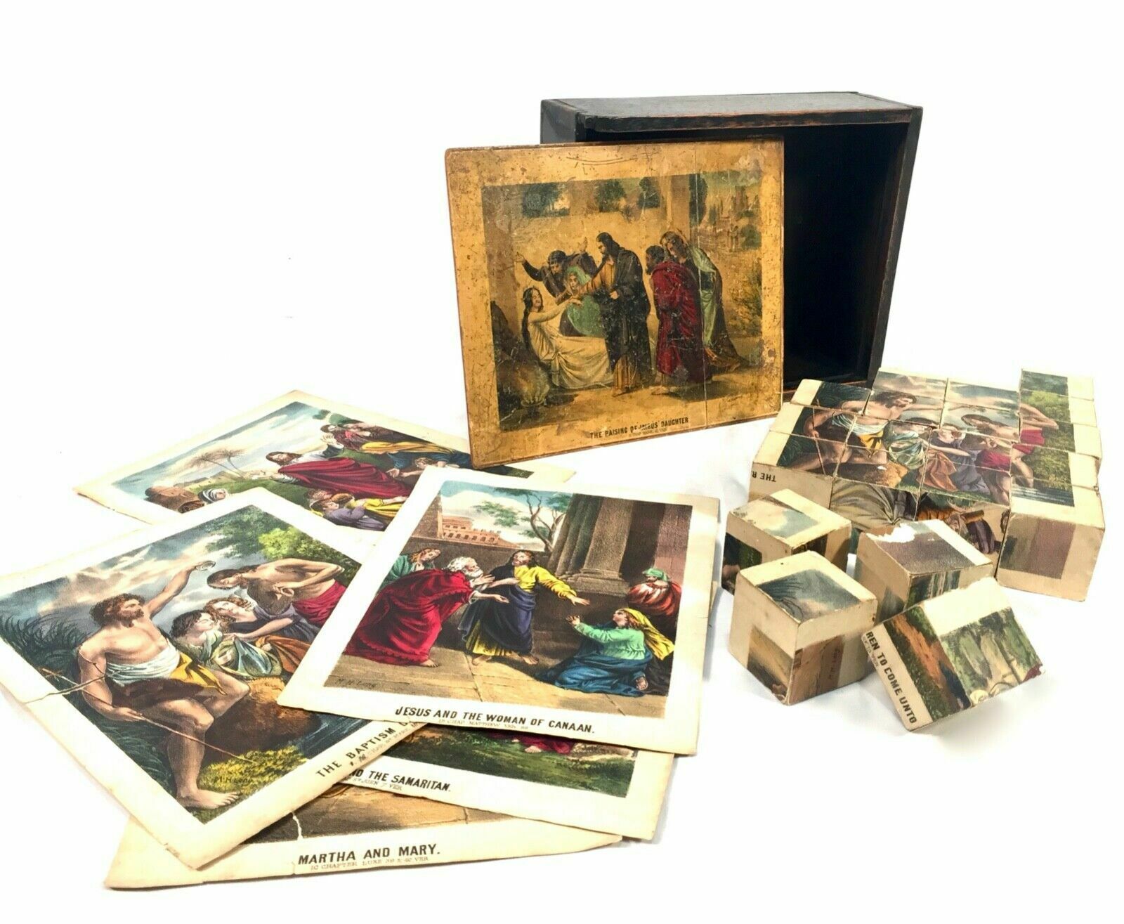 Antique Religious Block Puzzle M H Long In Original Box / Complete C.1880