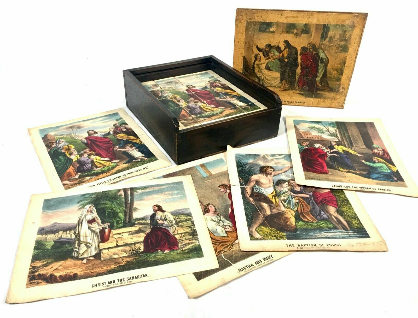Antique Religious Block Puzzle M H Long In Original Box / Complete C.1880 photo 165.0