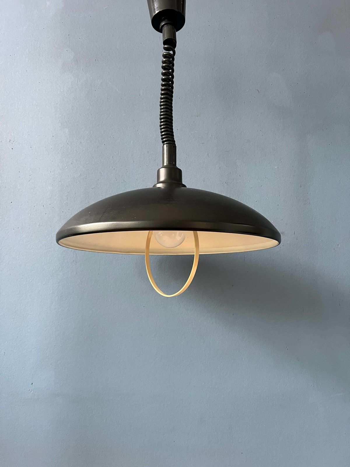 Oval Black Mid Century Metal Mid Century Pendant Lamp photo vintage