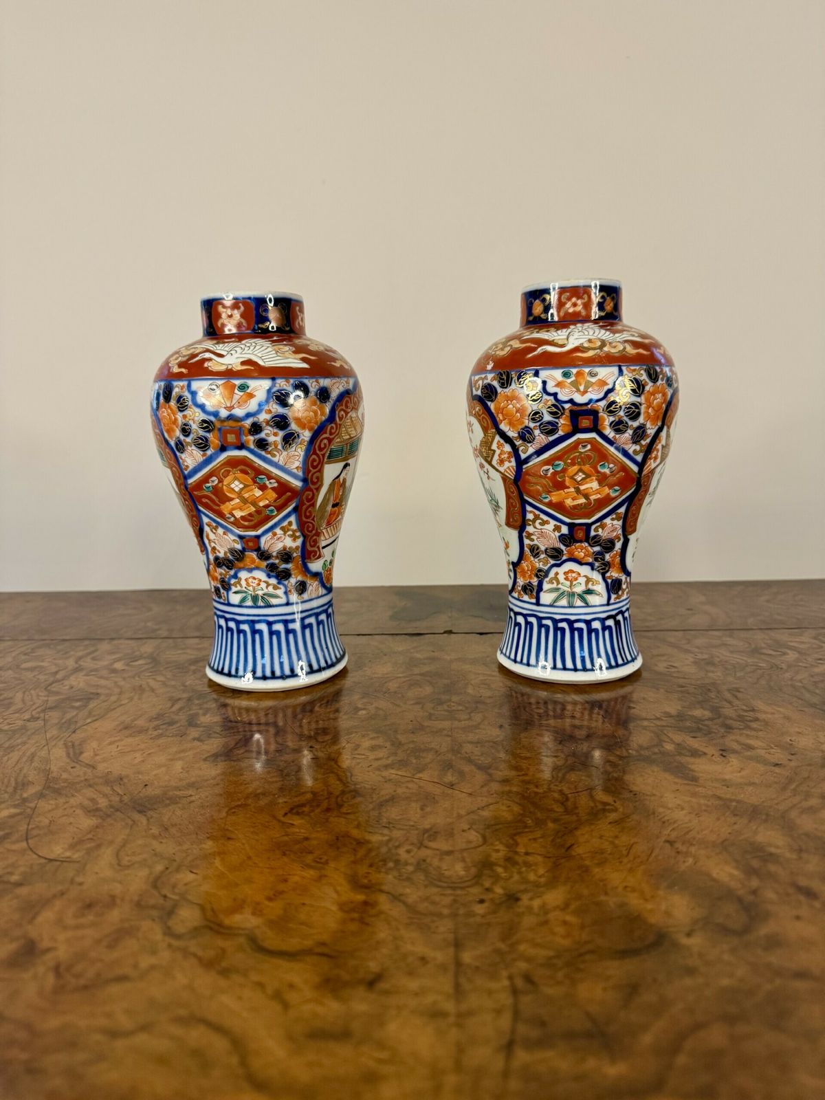 Quality Pair Of Antique Japanese Imari Baluster Vases photo Home Decor
