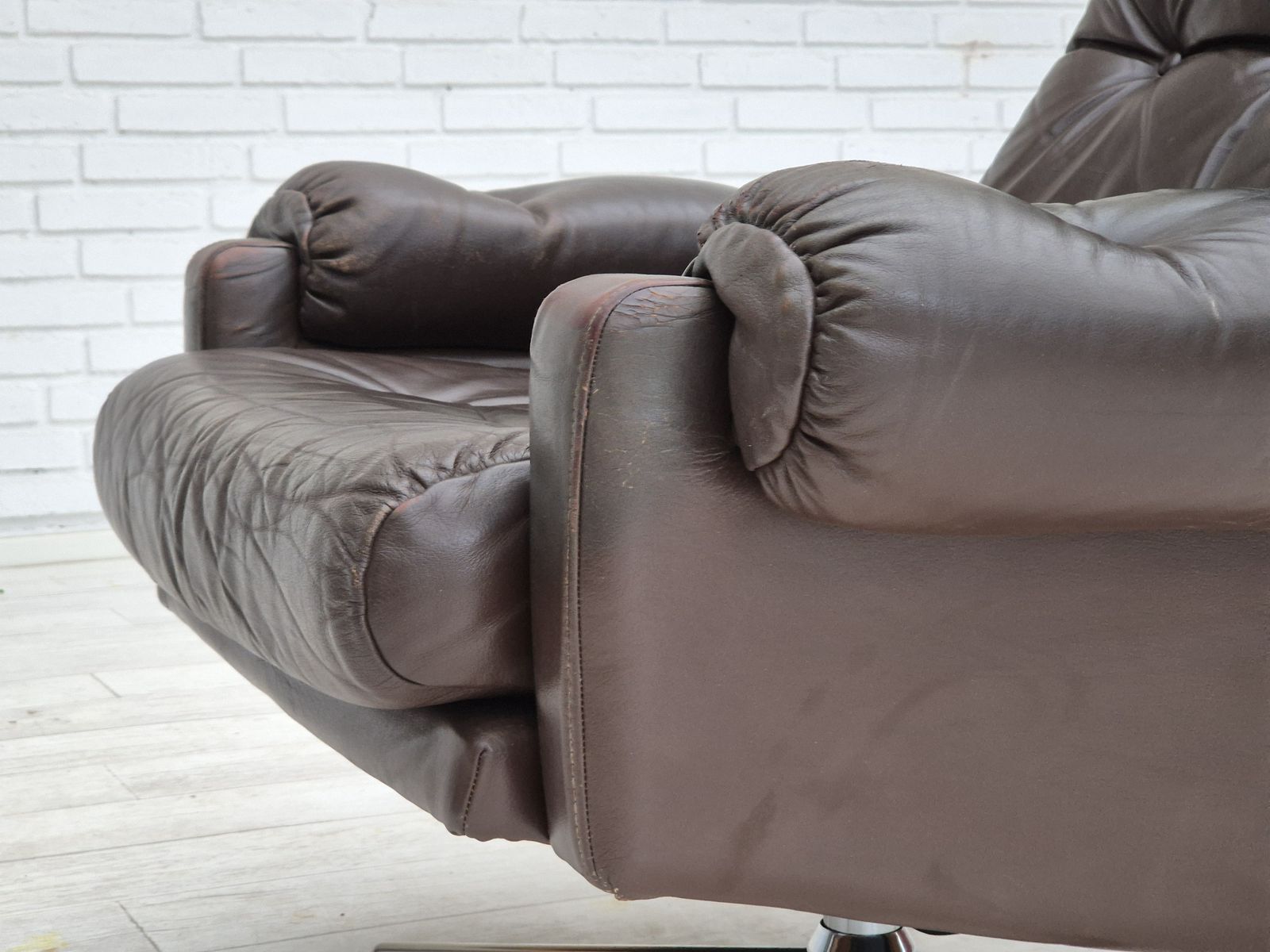 Furniture 1970s, Danish Swivel Chair, Original Condition, Brown Furniture Leather. photo