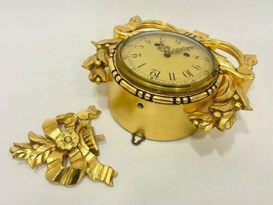 Swedish Rococo Style Gild Carved Wood Wall Clock From Westerstrand, 1960s photo vintage