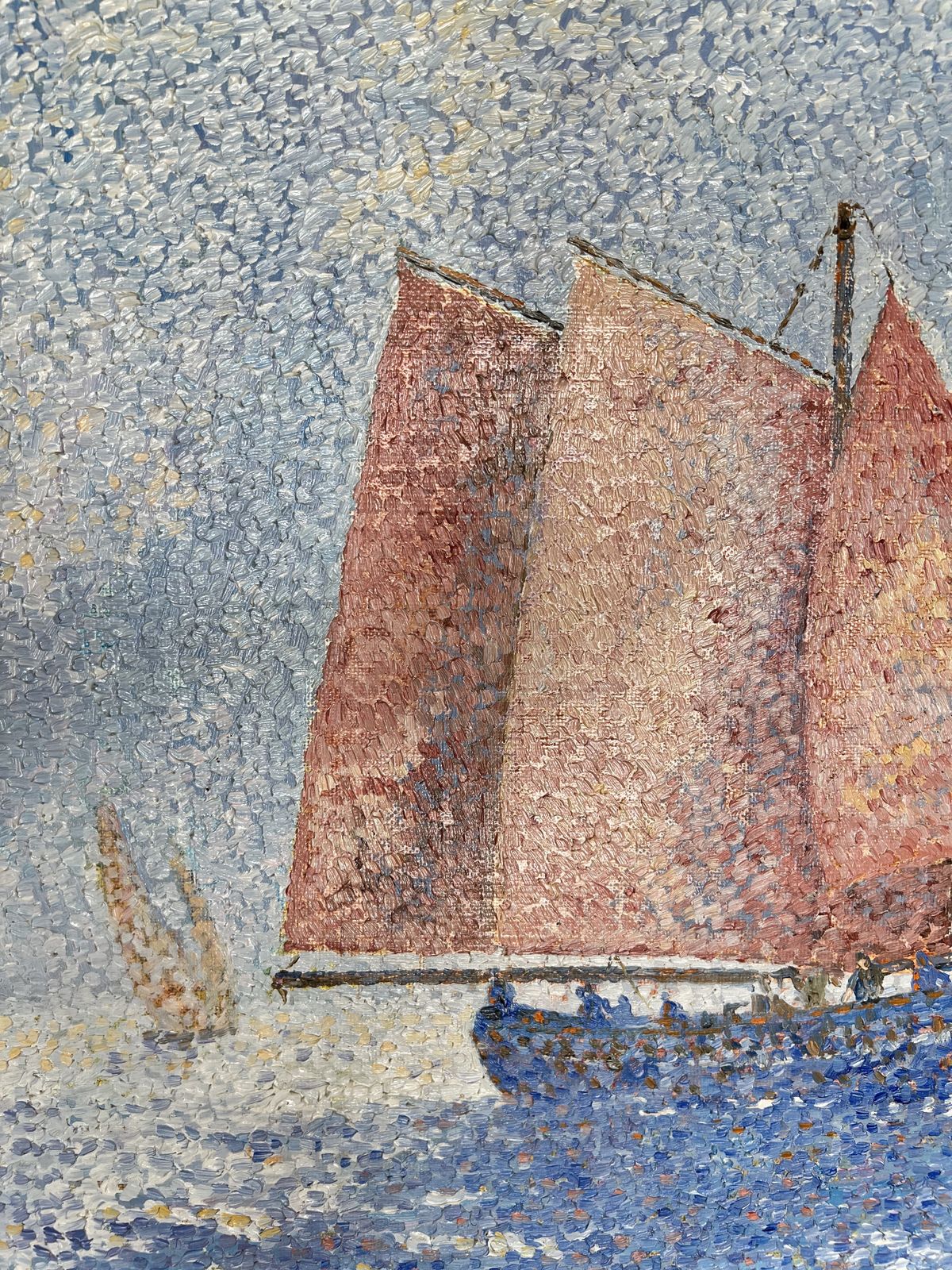 The Old Ship, Pointillist Landscape, Oil On Canvas Painting photo vinterior
