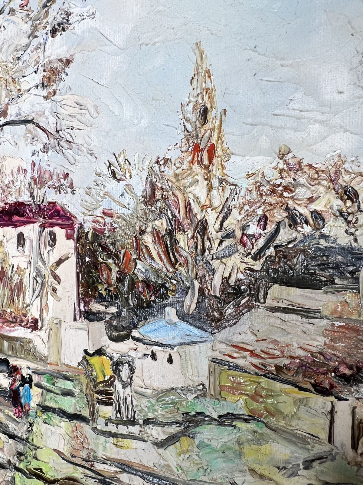Village Street, Oil On Canvas Landscape Painting photo vintage