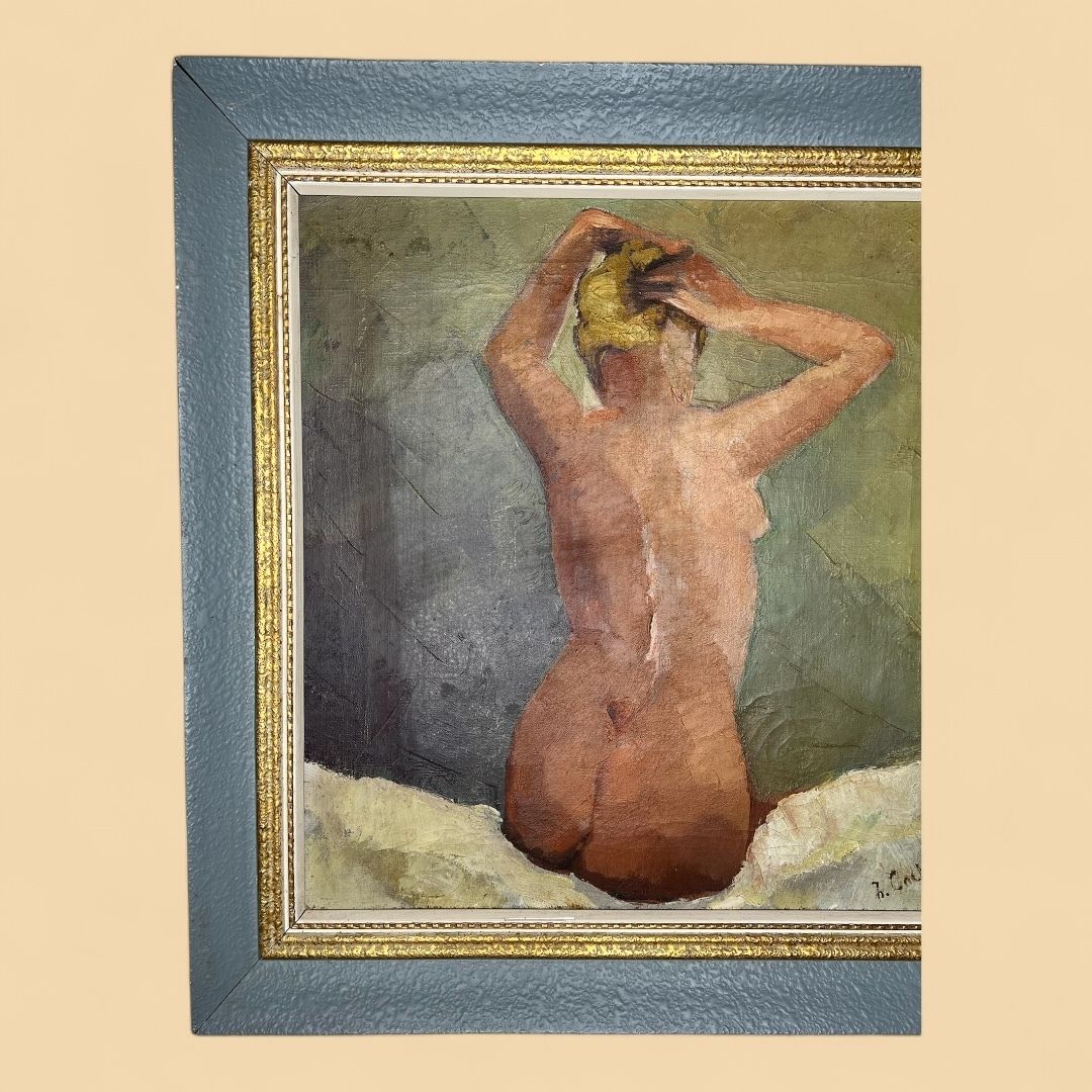Seated Nude, Oil On Canvas Painting photo furniture