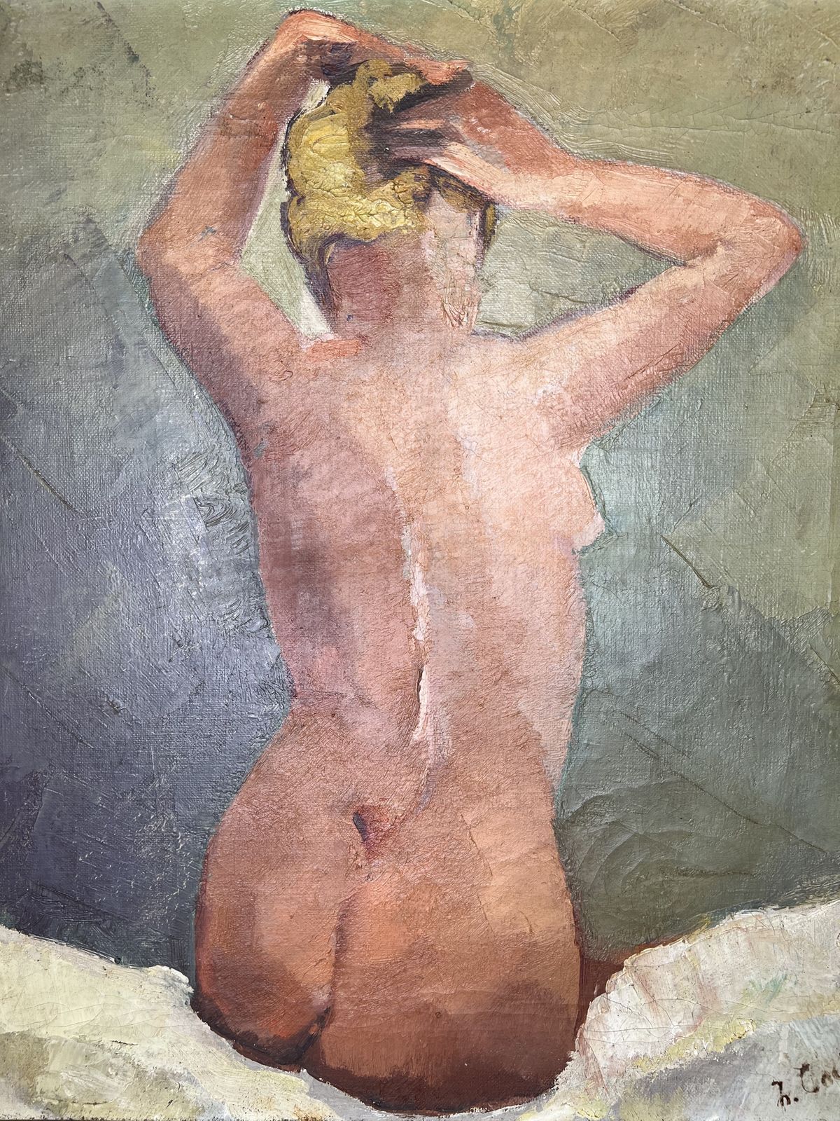 Seated Nude, Oil On Canvas Painting photo Art