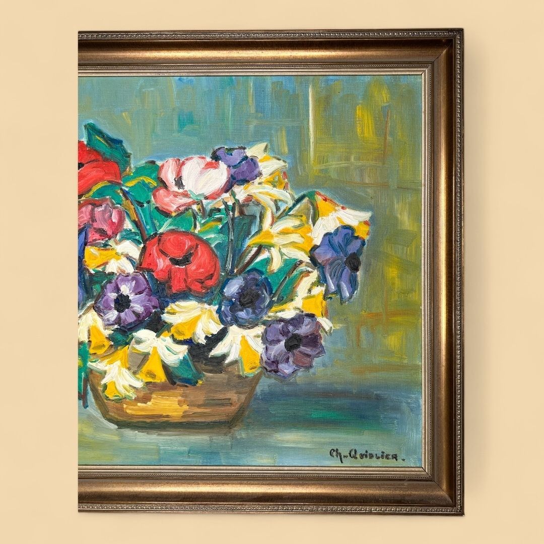 Flowers, Oil On Canvas Painting photo furniture