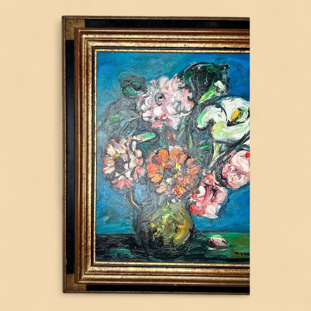 The Zinnias, Oil On Canvas Painting photo furniture