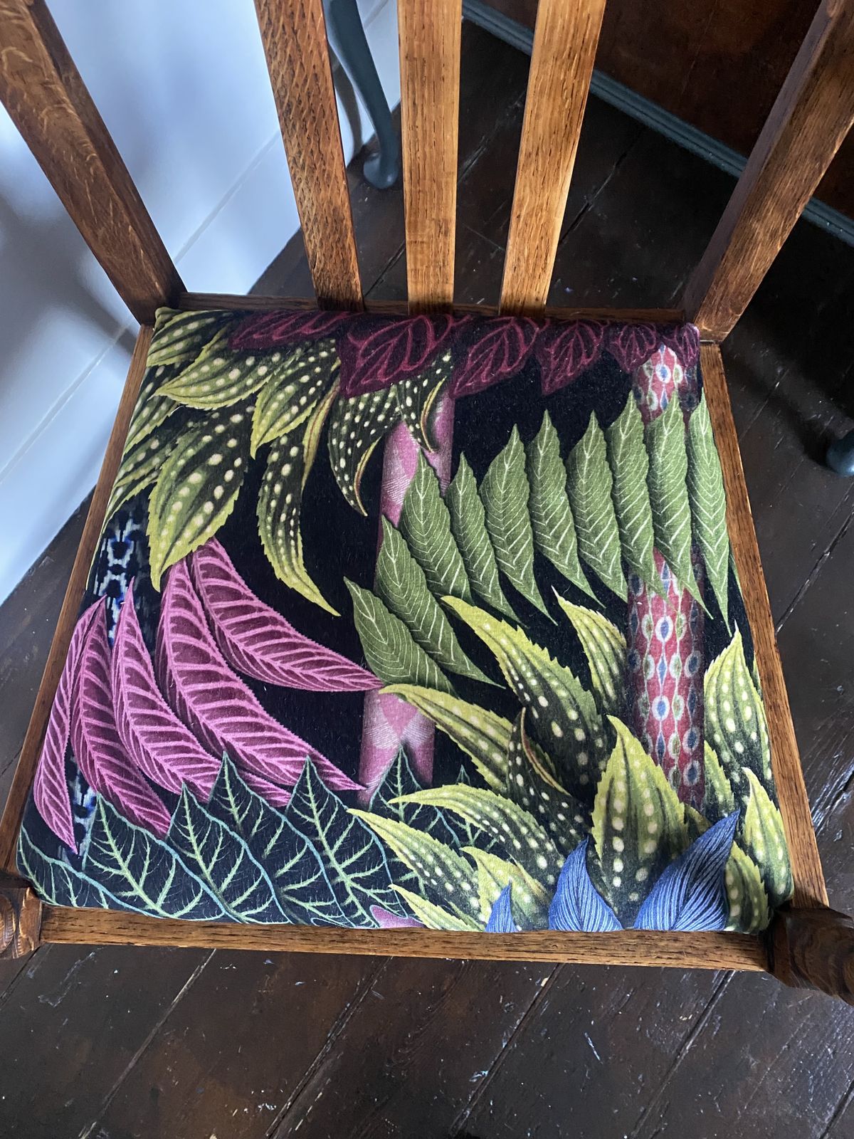 Antique Wooden Desk Chair Reupholstered In Velvet Belorizonte Christian Lacroix Fabric photo vinterior
