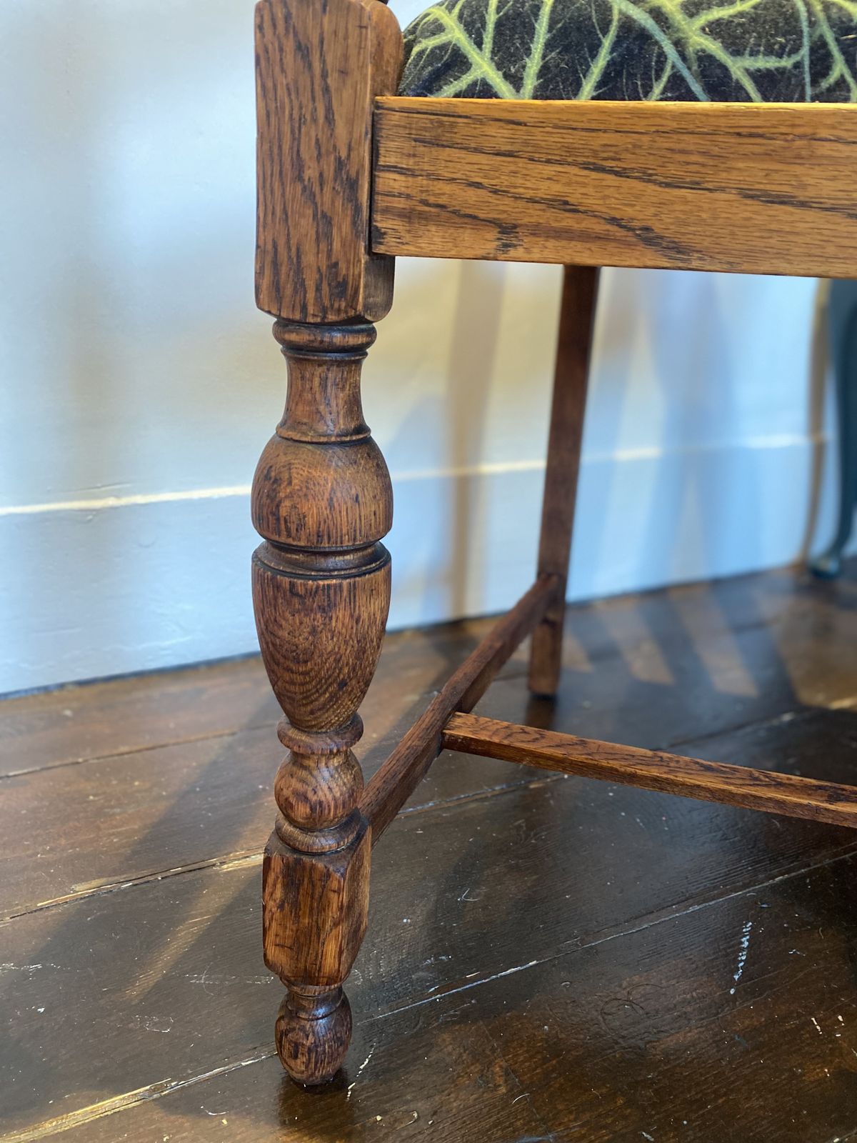 photo furniture Antique Wooden Desk Chair Reupholstered In Velvet Belorizonte Christian Lacroix Fabric