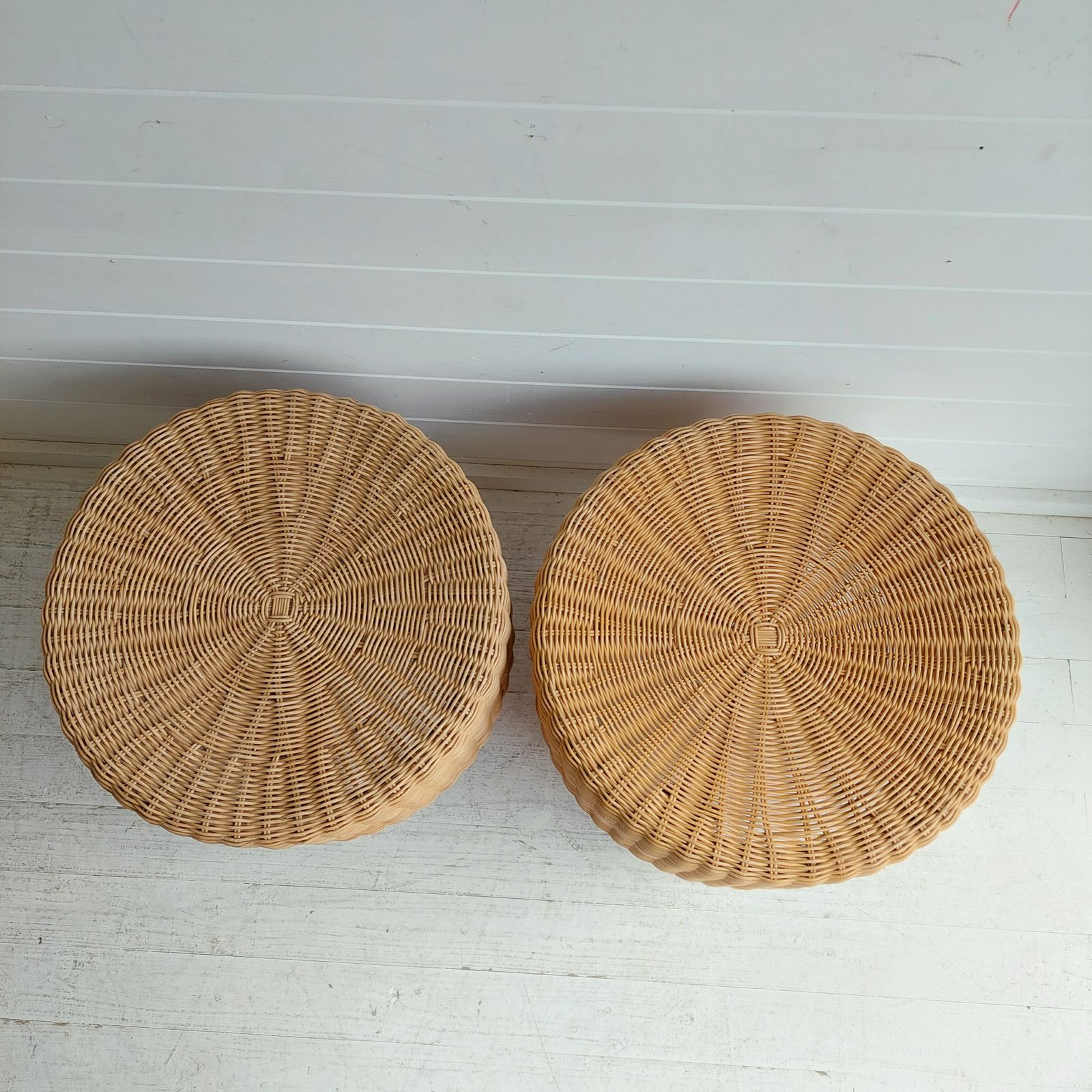 Vintage Ikea Wicker Footstools Side Tables Ottomans Late Mid Century, 90s Set Of 2 photo buy