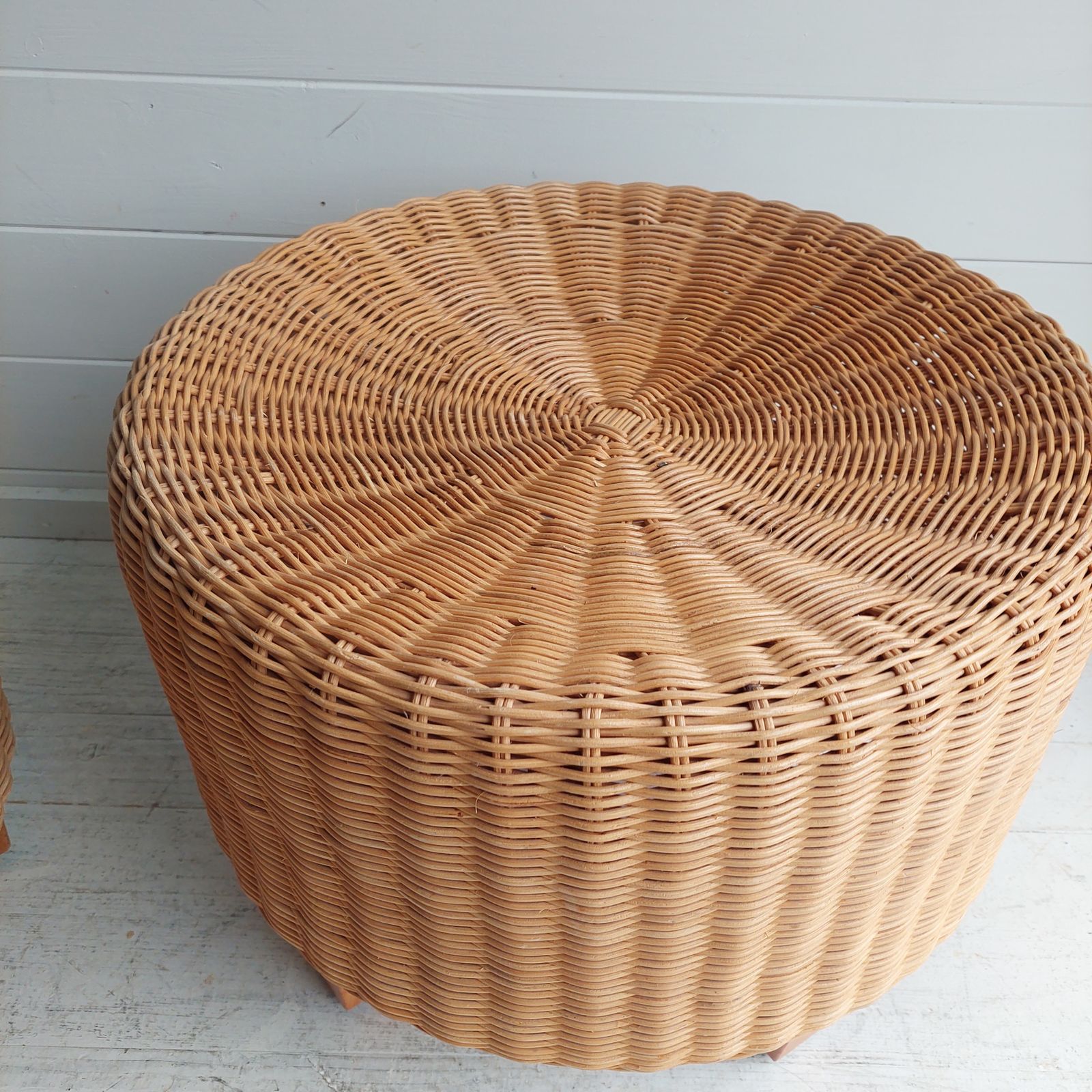 photo for sale Vintage Ikea Wicker Footstools Side Tables Ottomans Late Mid Century, 90s Set Of 2