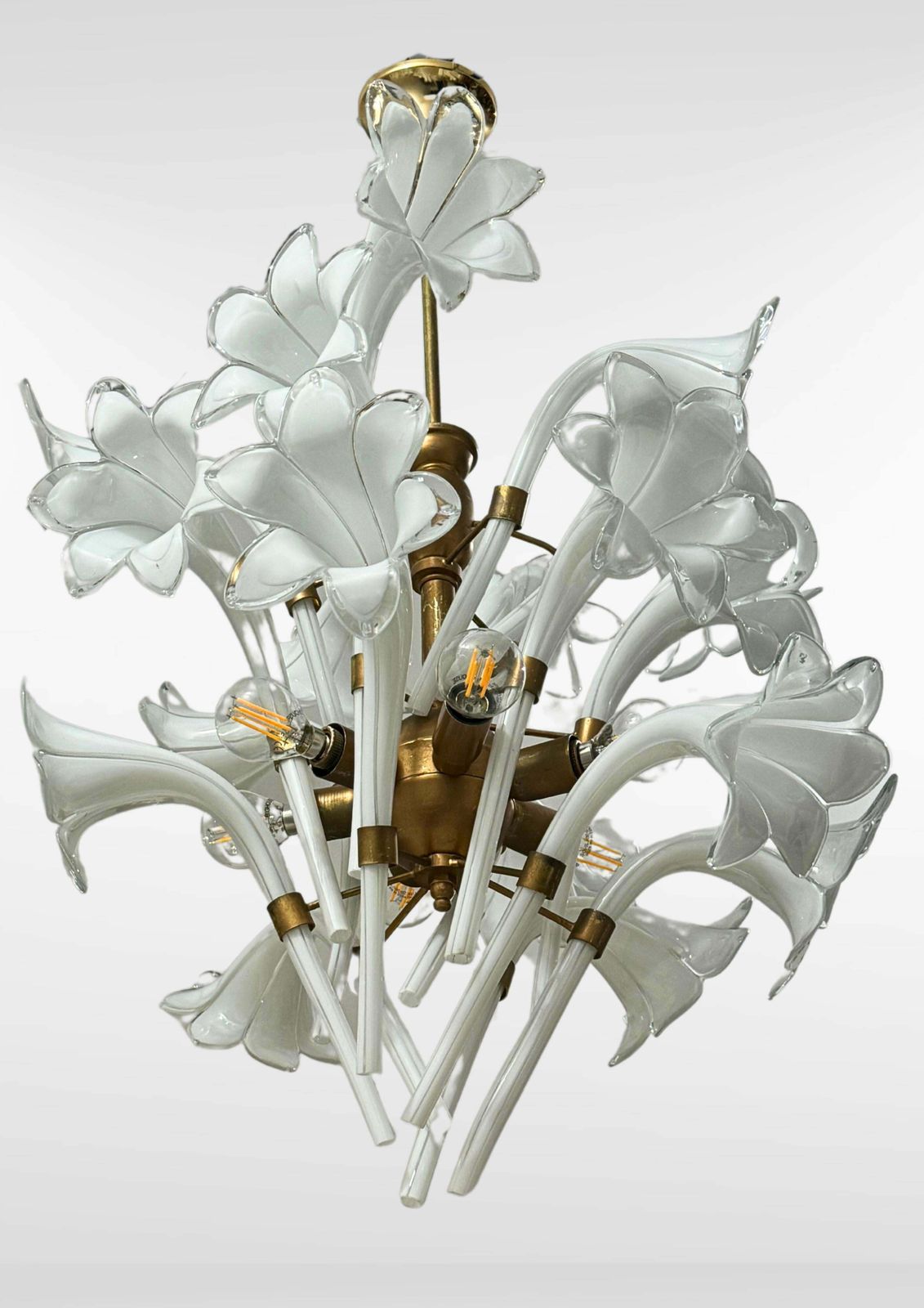 Franco Luce Murano Glass Lily Petals Chandelier, Mid Century Modern photo for sale