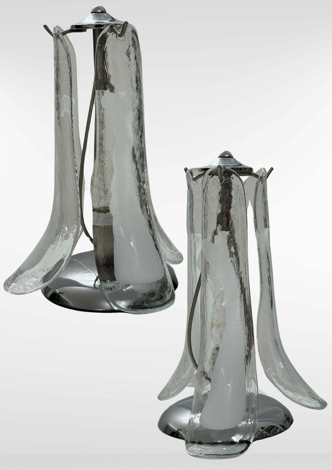 Pair Of Murano Glass Petals Table Lamps, Set Of 2 Venetian Glass Flower Lamps photo Lighting
