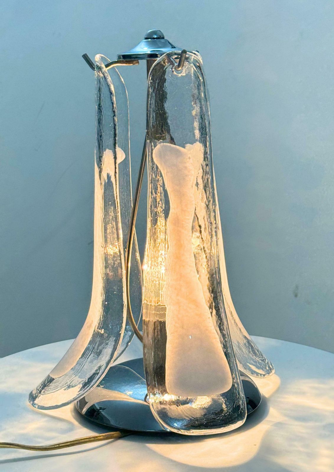 Pair Of Murano Glass Petals Table Lamps, Set Of 2 Venetian Glass Flower Lamps photo vinterior